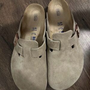 Birkenstock Beige Suede Slip-On Clogs